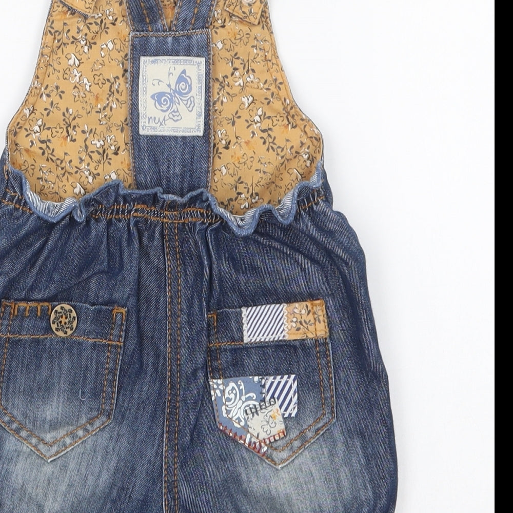 NEXT Girls Blue Cotton Dungaree One-Piece Size 6-9 Months Button