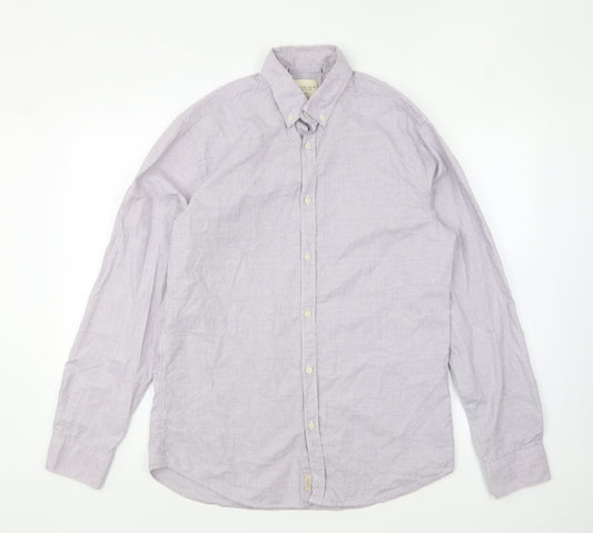 Industrie Mens Purple Striped Cotton Button-Up Size M Collared Button