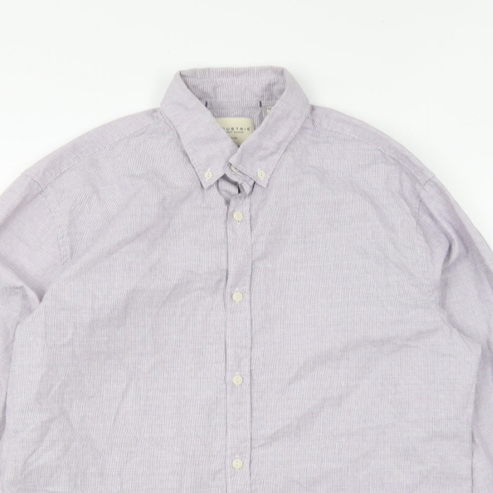 Industrie Mens Purple Striped Cotton Button-Up Size M Collared Button