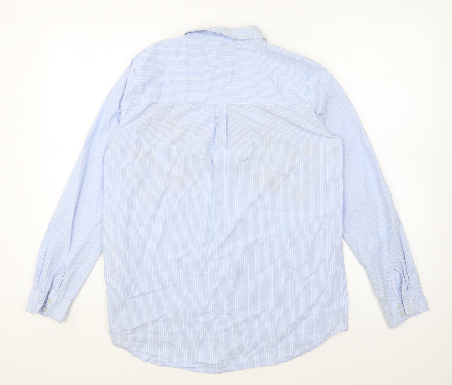 Only Womens Blue Striped Polyester Basic Button-Up Size 8 Collared