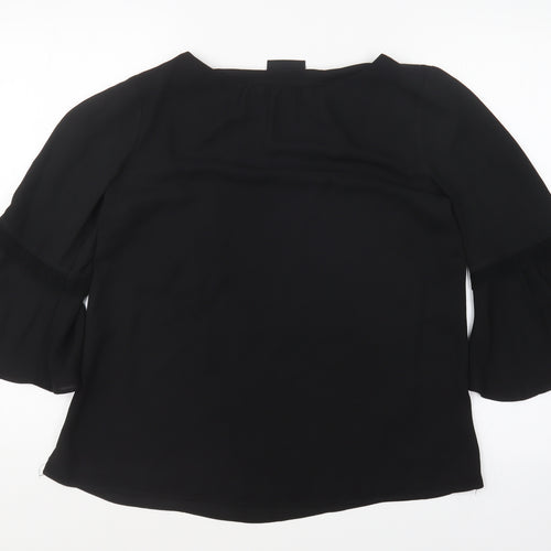 Wallis Womens Black Polyester Basic Blouse Size 12 Boat Neck - Flared Cuff