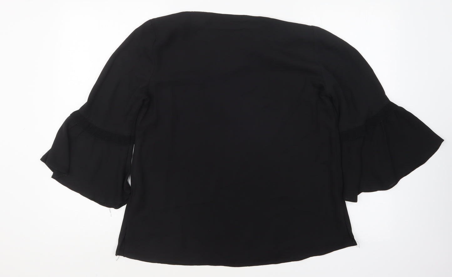Wallis Womens Black Polyester Basic Blouse Size 12 Boat Neck - Flared Cuff