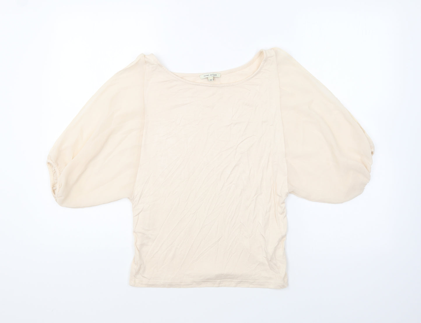 River Island Womens Beige Viscose Basic Blouse Size 10 Boat Neck
