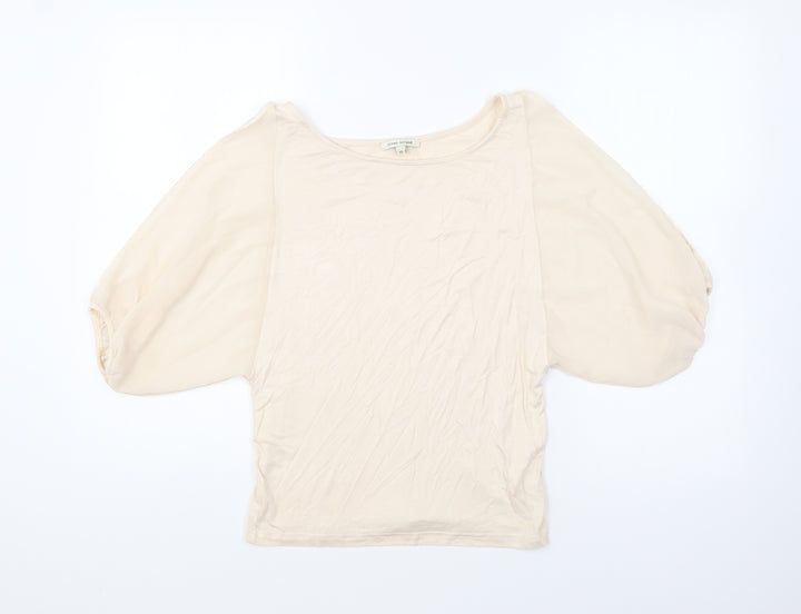 River Island Womens Beige Viscose Basic Blouse Size 10 Boat Neck