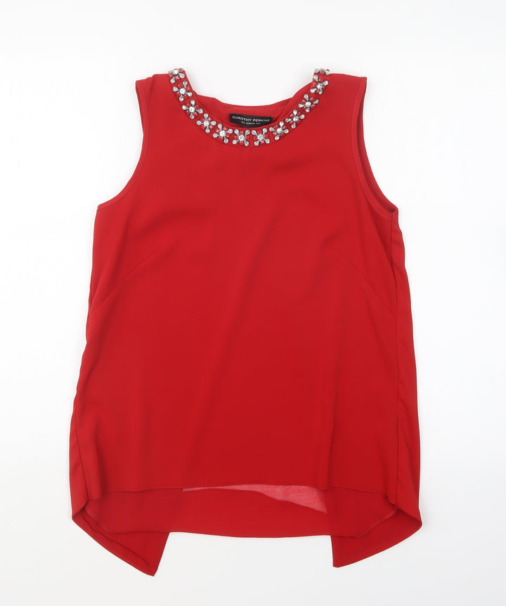 Dorothy Perkins Womens Red Polyester Basic Blouse Size 8 Round Neck