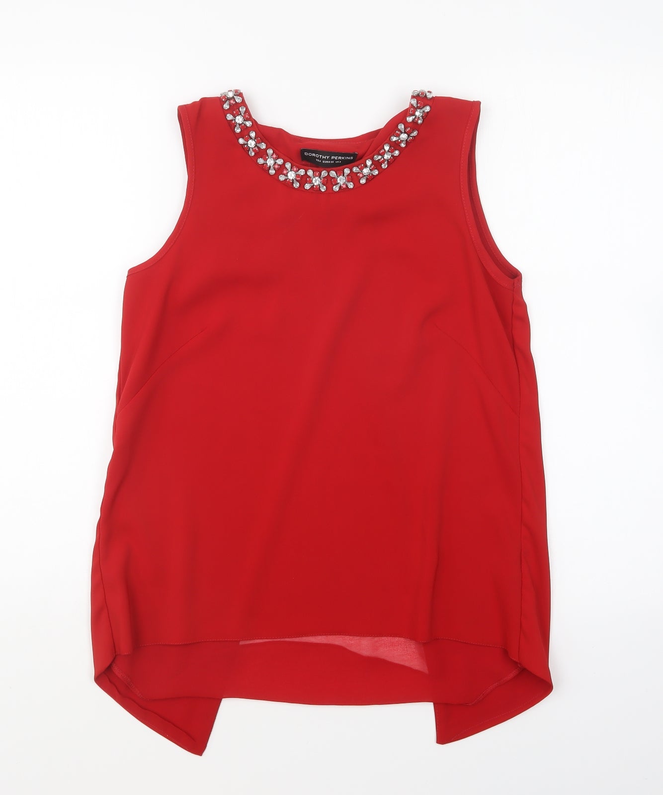 Dorothy Perkins Womens Red Polyester Basic Blouse Size 8 Round Neck