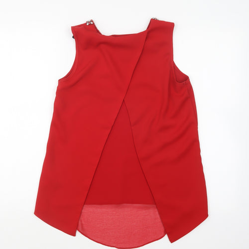 Dorothy Perkins Womens Red Polyester Basic Blouse Size 8 Round Neck