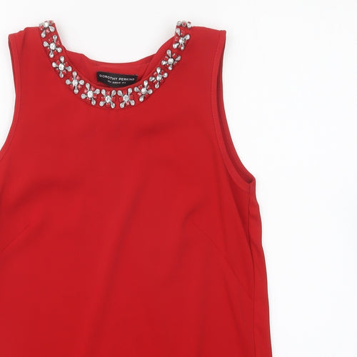 Dorothy Perkins Womens Red Polyester Basic Blouse Size 8 Round Neck