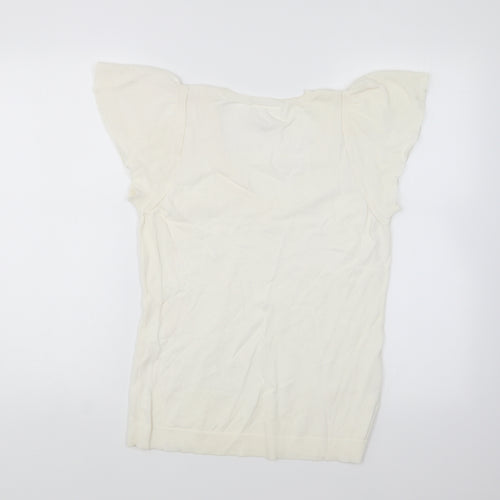 LOFT Womens Ivory V-Neck Rayon Pullover Jumper Size M