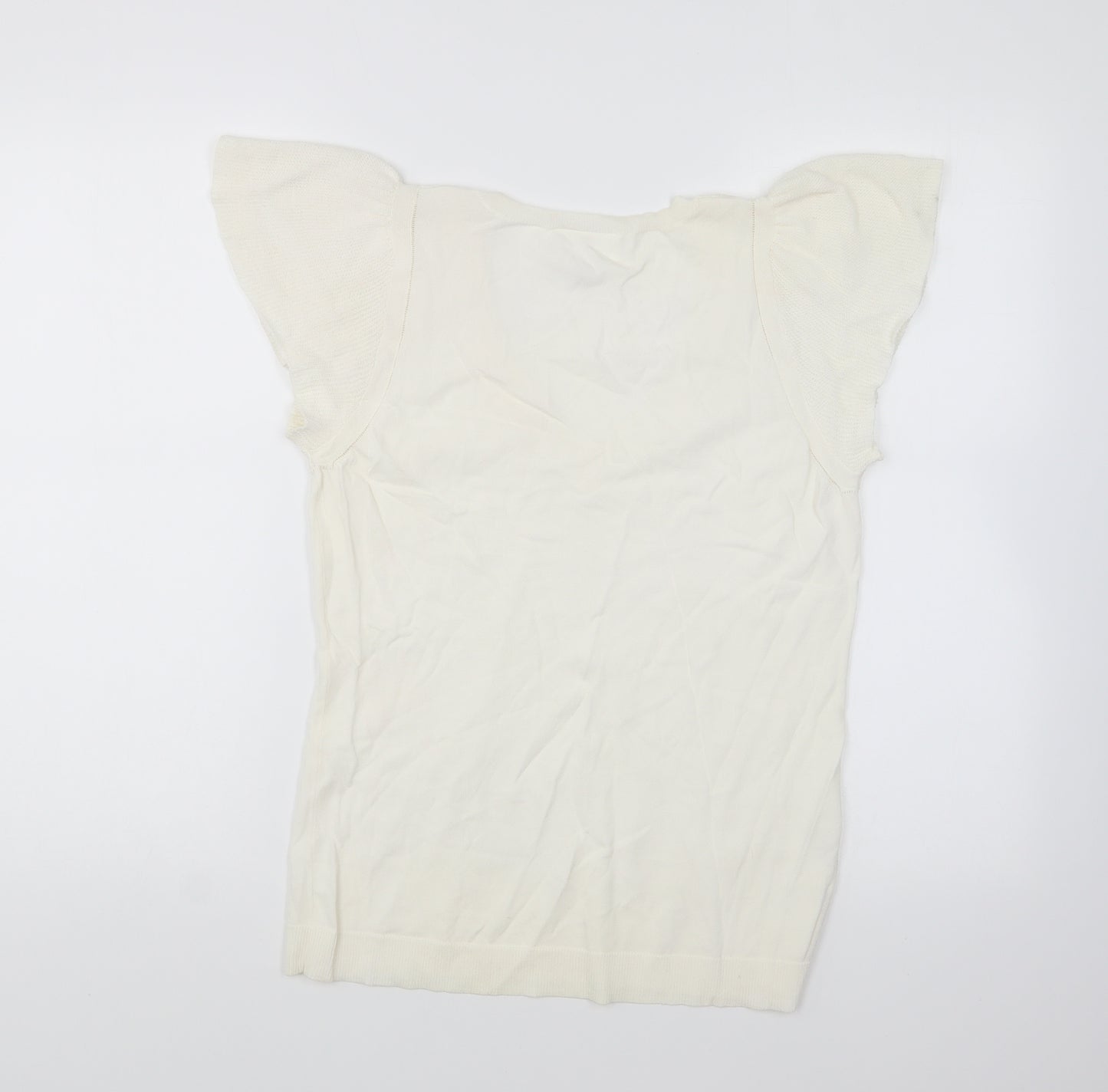 LOFT Womens Ivory V-Neck Rayon Pullover Jumper Size M