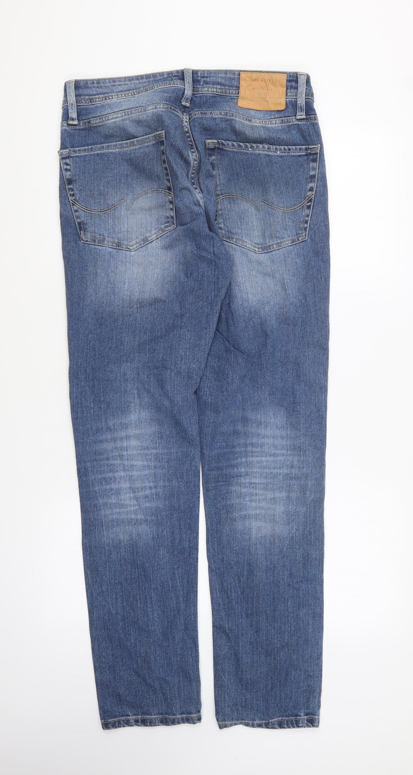 JACK & JONES Mens Blue Cotton Skinny Jeans Size 32 in L32 in Regular Button
