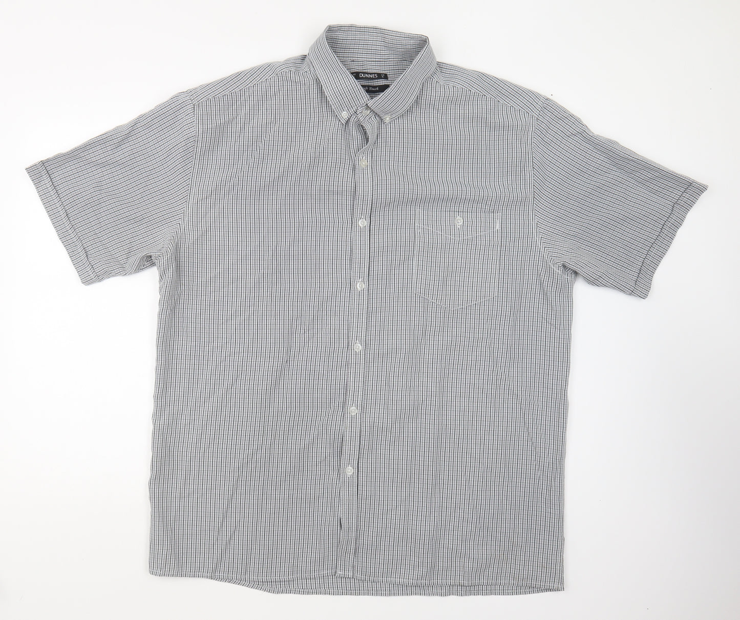 Dunnes Stores Mens Grey Striped Polyester Button-Up Size XL Collared Button