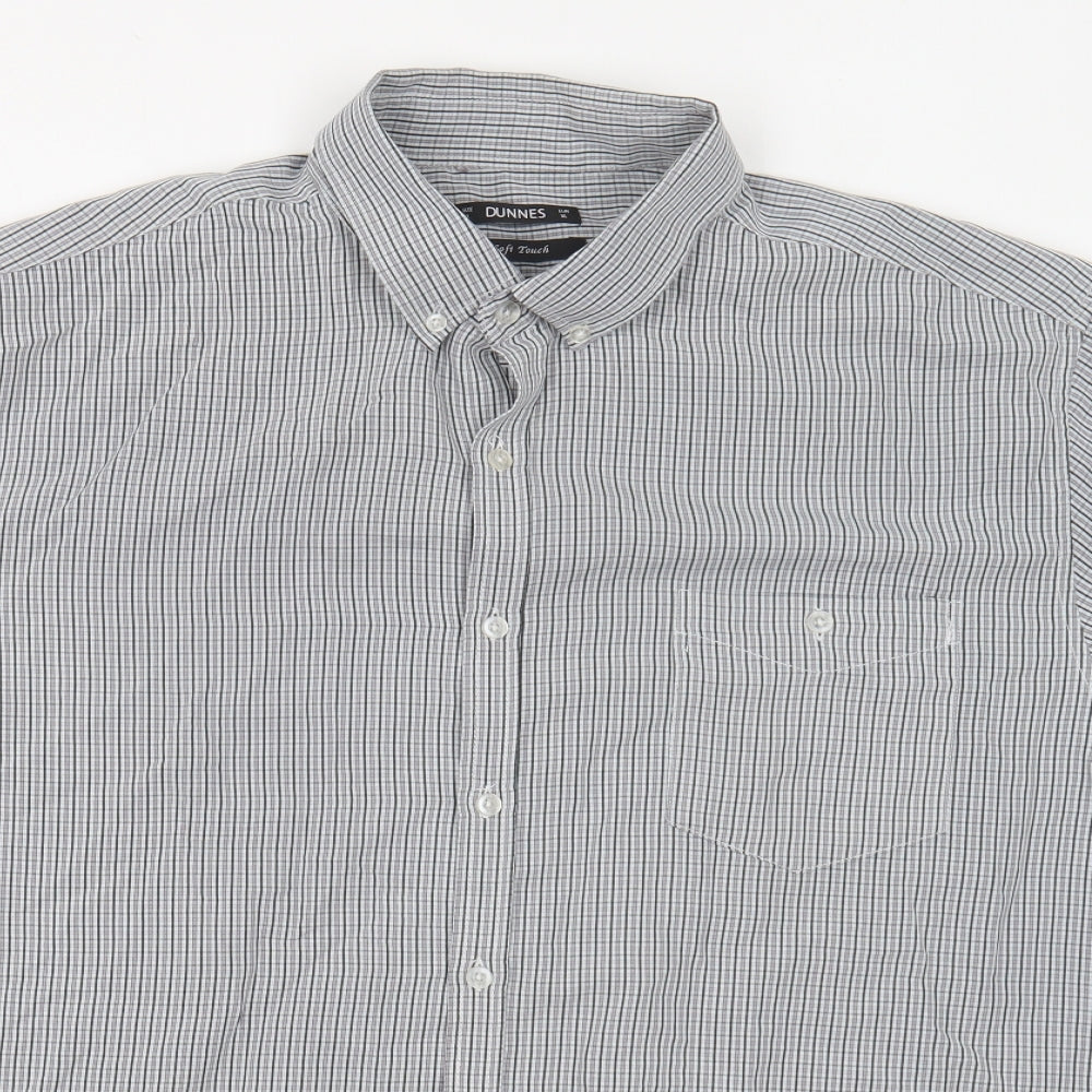 Dunnes Stores Mens Grey Striped Polyester Button-Up Size XL Collared Button