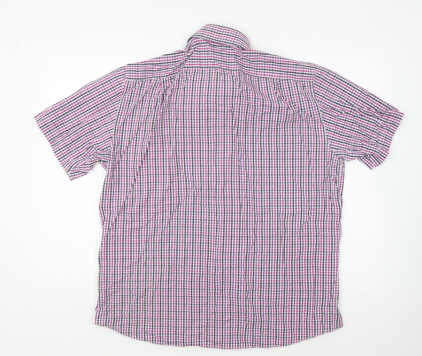 Marks and Spencer Mens Pink Check Cotton Button-Up Size 16.5 Collared Button