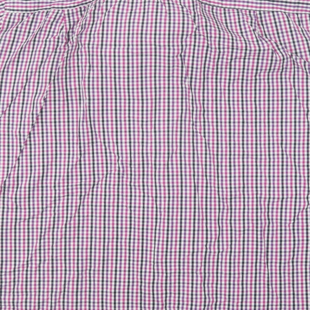 Marks and Spencer Mens Pink Check Cotton Button-Up Size 16.5 Collared Button