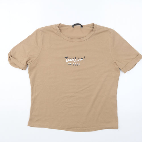 SheIn Womens Brown Polyester Basic T-Shirt Size S Round Neck - True Love