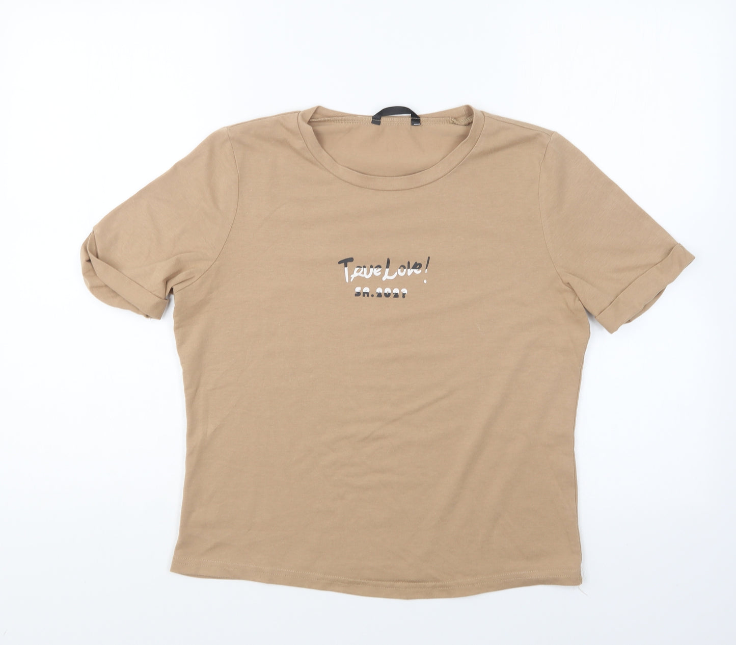 SheIn Womens Brown Polyester Basic T-Shirt Size S Round Neck - True Love