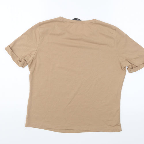 SheIn Womens Brown Polyester Basic T-Shirt Size S Round Neck - True Love