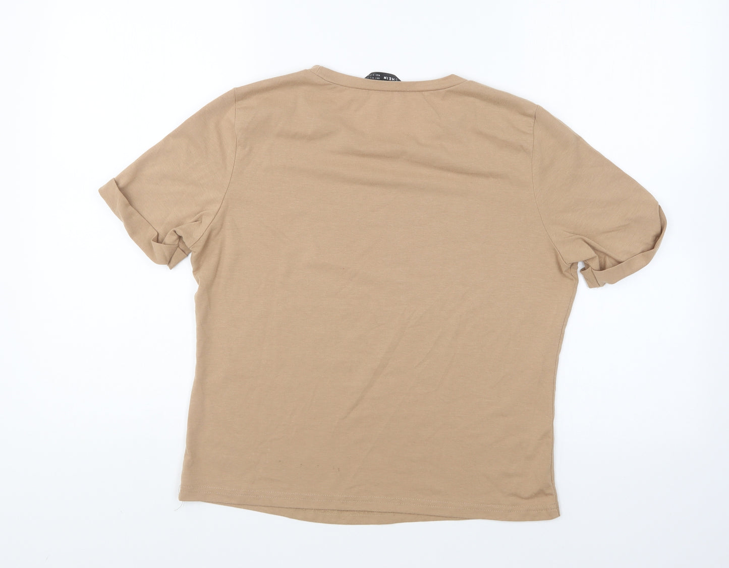 SheIn Womens Brown Polyester Basic T-Shirt Size S Round Neck - True Love