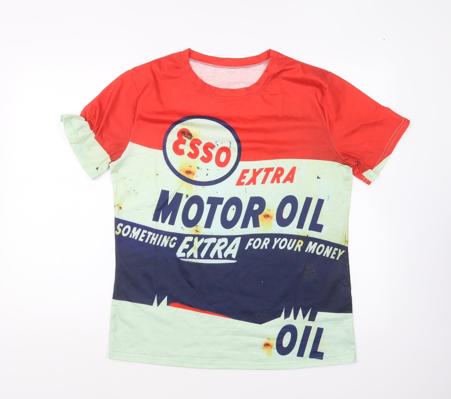 Preworn Mens Multicoloured Polyester T-Shirt Size M Round Neck - Esso