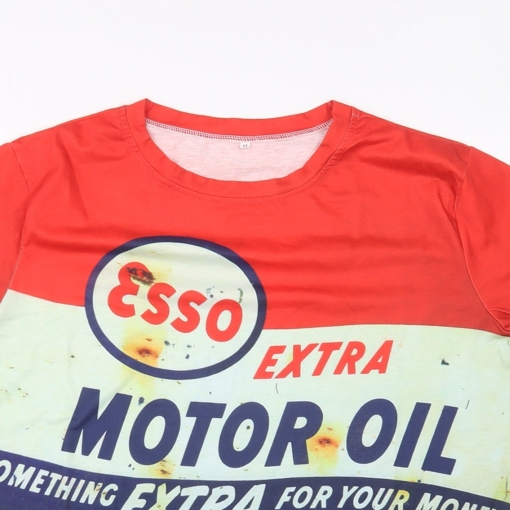 Preworn Mens Multicoloured Polyester T-Shirt Size M Round Neck - Esso