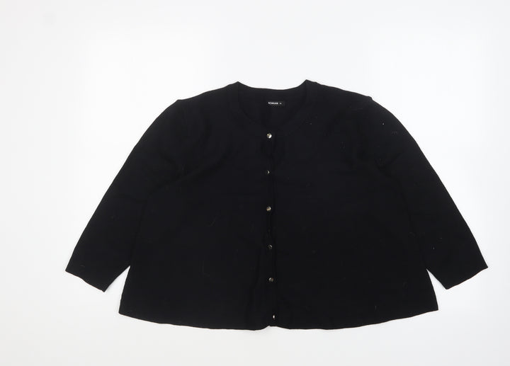 Roman Womens Black Round Neck Viscose Cardigan Jumper Size 14