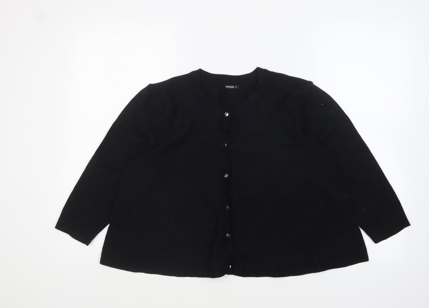 Roman Womens Black Round Neck Viscose Cardigan Jumper Size 14