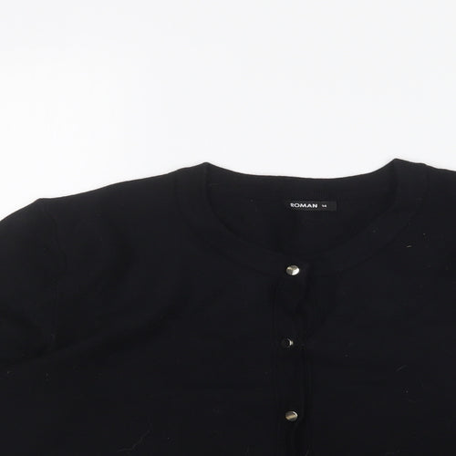 Roman Womens Black Round Neck Viscose Cardigan Jumper Size 14