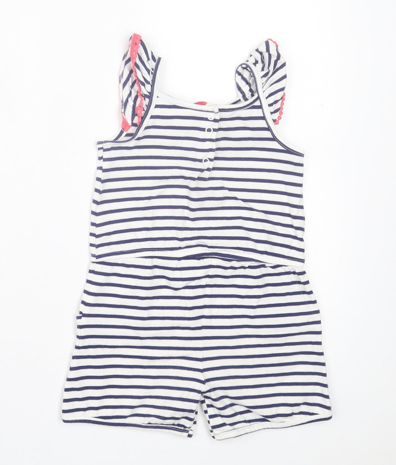 Mothercare Girls White Striped Cotton Playsuit One-Piece Size 5-6 Years Snap
