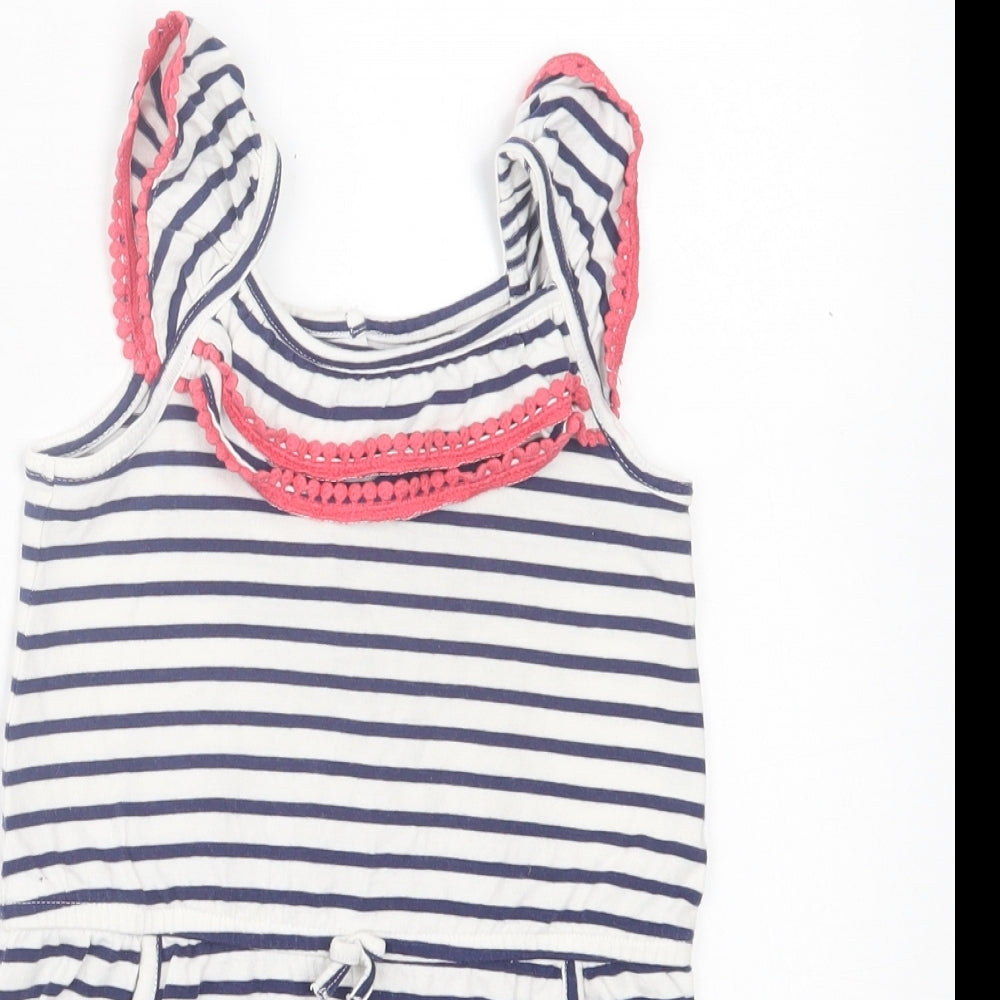 Mothercare Girls White Striped Cotton Playsuit One-Piece Size 5-6 Years Snap