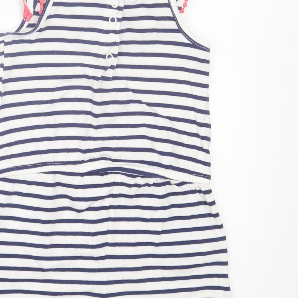 Mothercare Girls White Striped Cotton Playsuit One-Piece Size 5-6 Years Snap