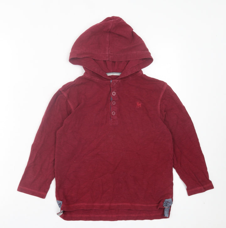 Debenhams Boys Red Cotton Pullover Hoodie Size 6-7 Years Button