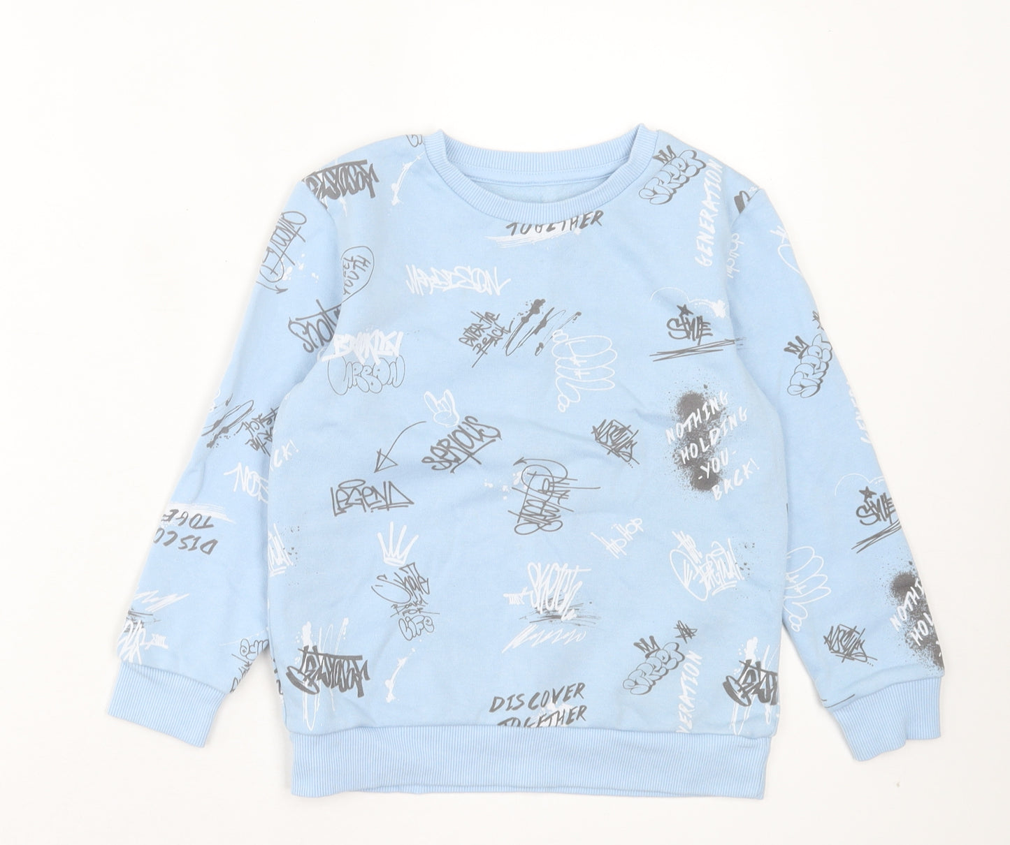 Dunnes Stores Boys Blue Geometric Cotton Pullover Sweatshirt Size 6-7 Years Pullover - Graffiti Print
