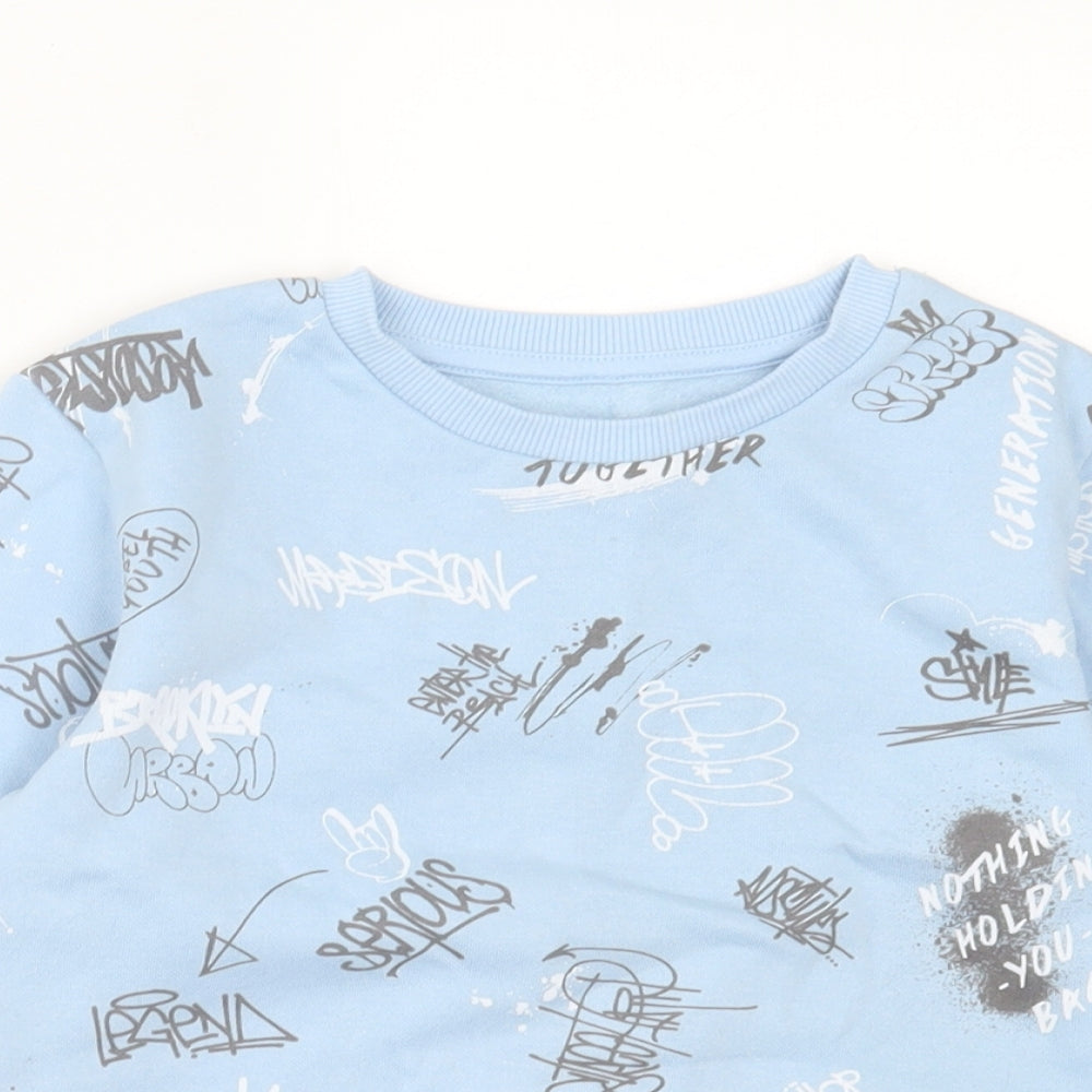 Dunnes Stores Boys Blue Geometric Cotton Pullover Sweatshirt Size 6-7 Years Pullover - Graffiti Print