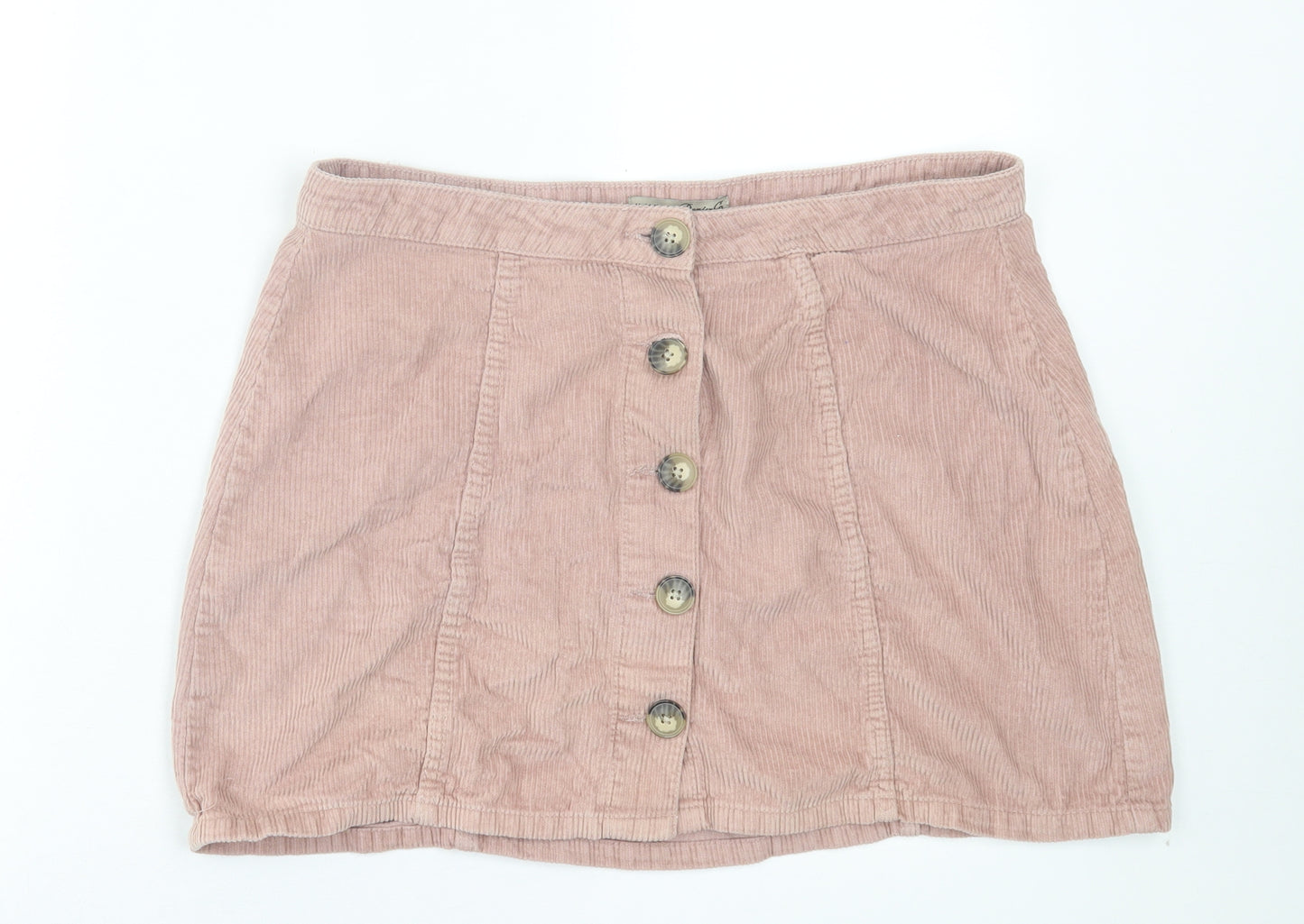 Denim & Co. Womens Pink Cotton A-Line Skirt Size 16 Button