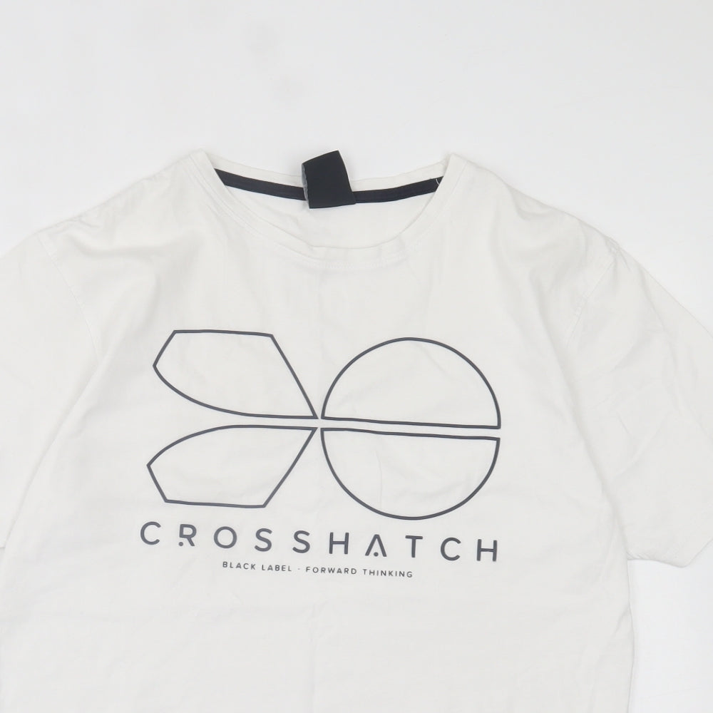 Crosshatch Mens White Cotton T-Shirt Size M Crew Neck