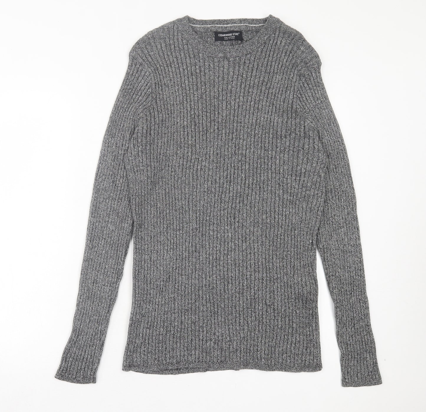 Cedar Wood State Mens Grey Crew Neck Cotton Pullover Jumper Size 2XL