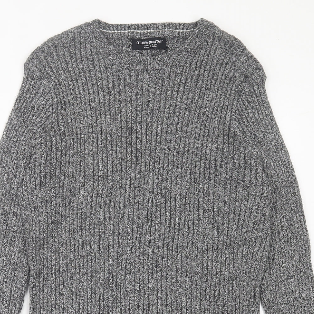 Cedar Wood State Mens Grey Crew Neck Cotton Pullover Jumper Size 2XL