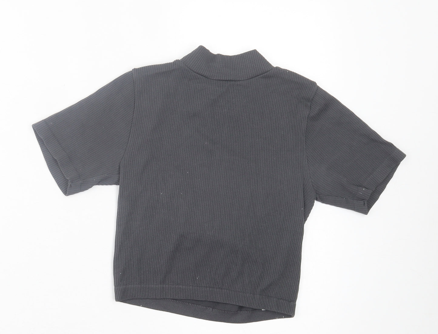 Dunnes Stores Womens Grey Nylon Cropped T-Shirt Size XS High Neck - Ribbed Fabric