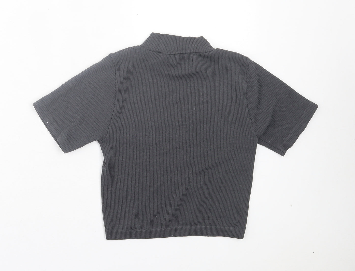 Dunnes Stores Womens Grey Nylon Cropped T-Shirt Size XS High Neck - Ribbed Fabric