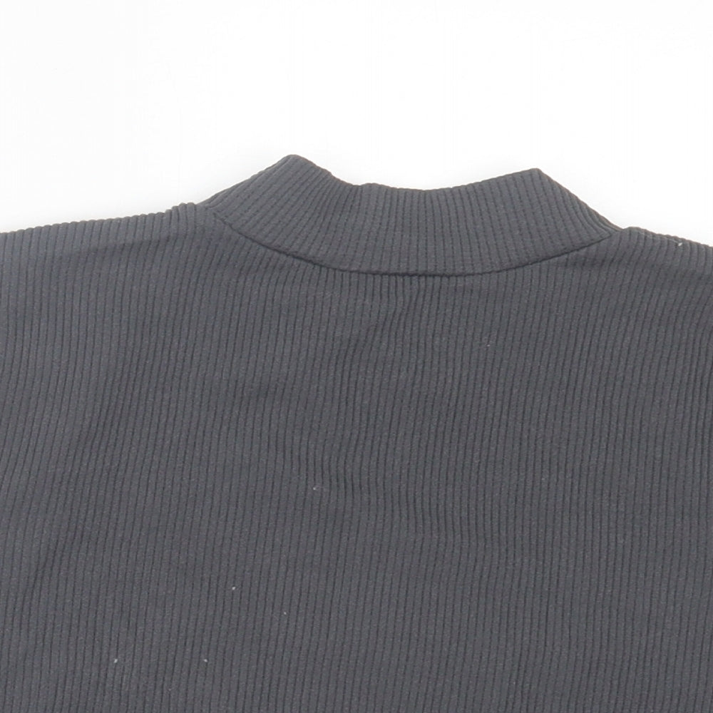 Dunnes Stores Womens Grey Nylon Cropped T-Shirt Size XS High Neck - Ribbed Fabric