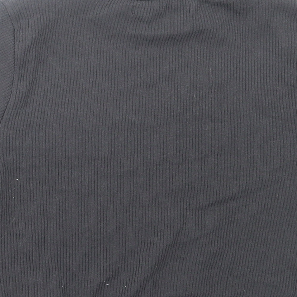 Dunnes Stores Womens Grey Nylon Cropped T-Shirt Size XS High Neck - Ribbed Fabric
