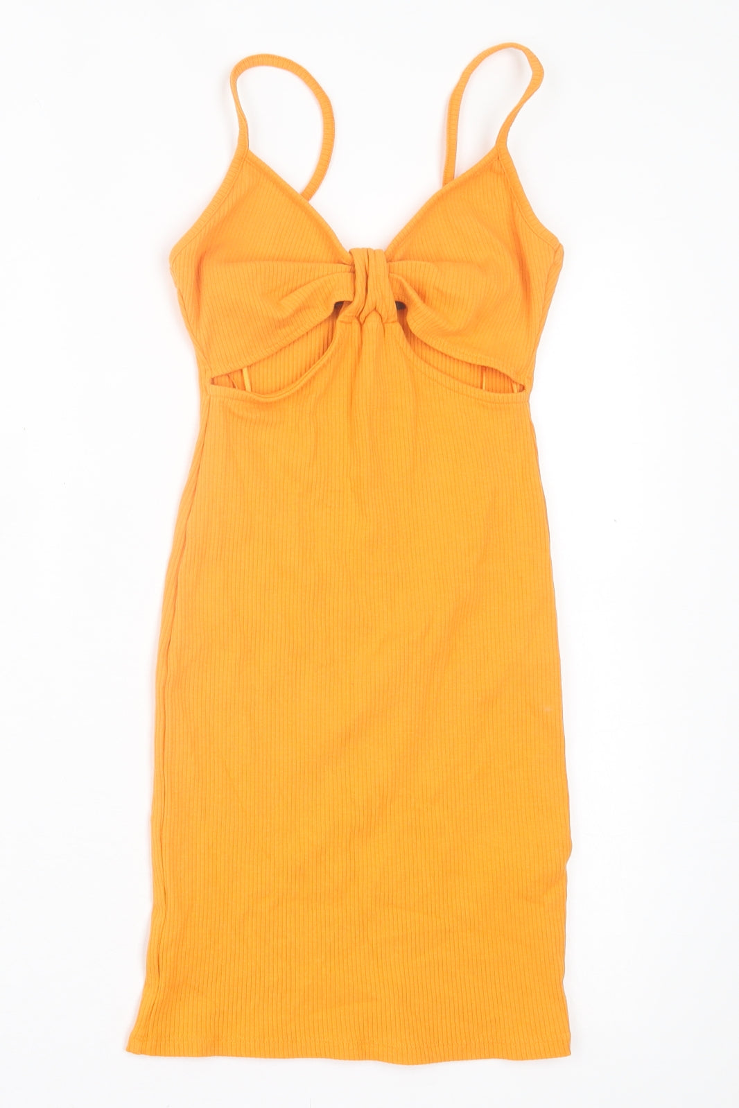 Primark Womens Orange Cotton Bodycon Size 6 V-Neck Pullover - Cut out detail