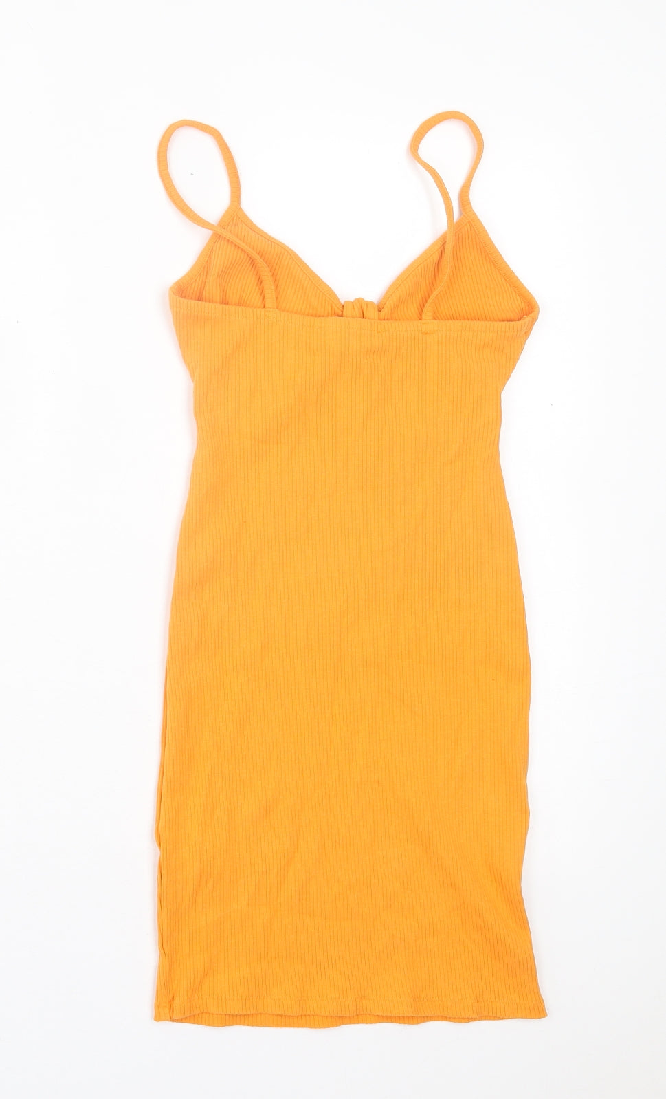 Primark Womens Orange Cotton Bodycon Size 6 V-Neck Pullover - Cut out detail