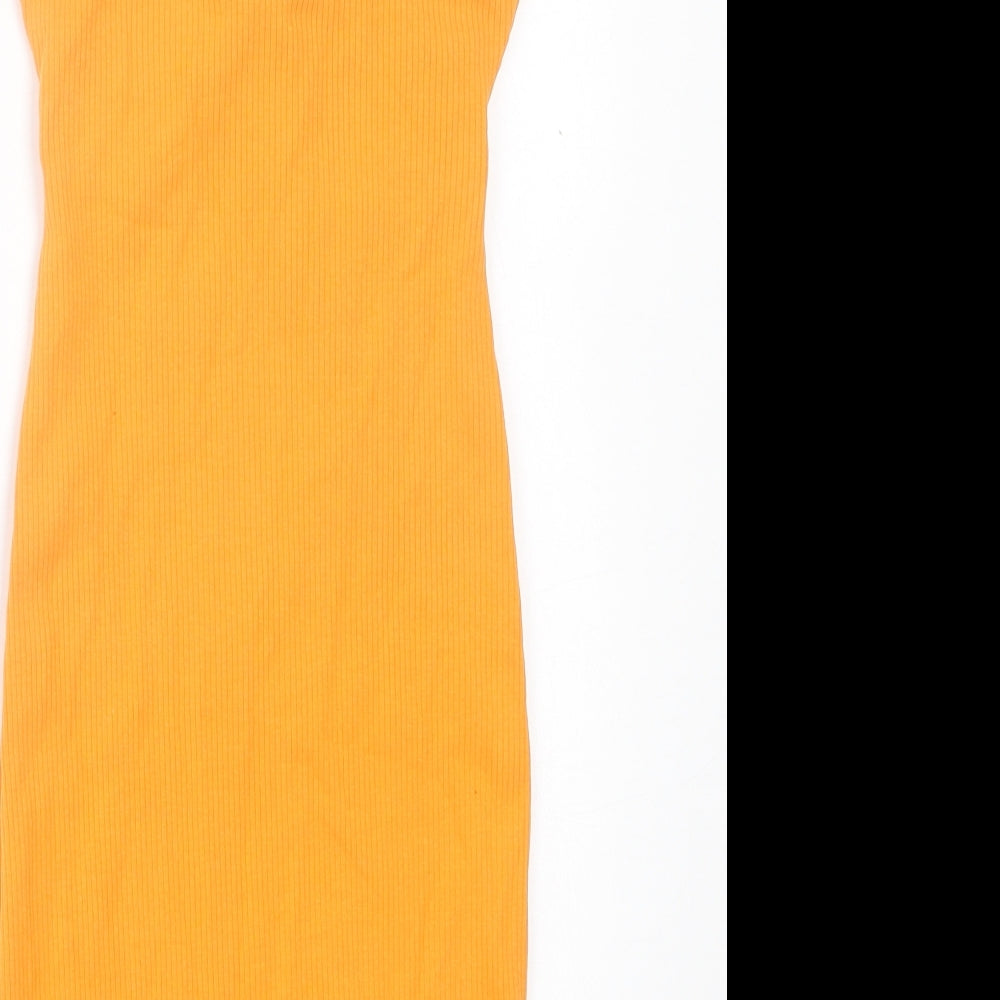 Primark Womens Orange Cotton Bodycon Size 6 V-Neck Pullover - Cut out detail