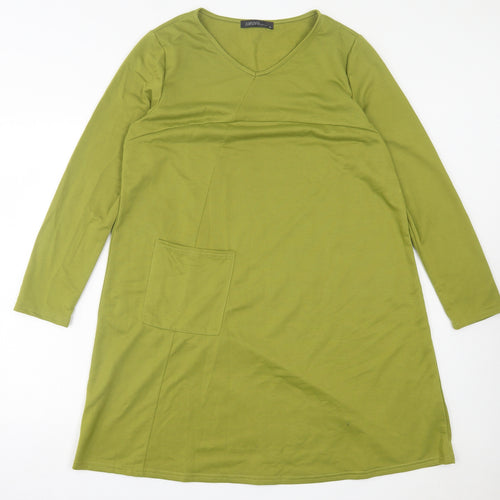 Zanzea Womens Green Polyester Jumper Dress Size XL V-Neck Pullover