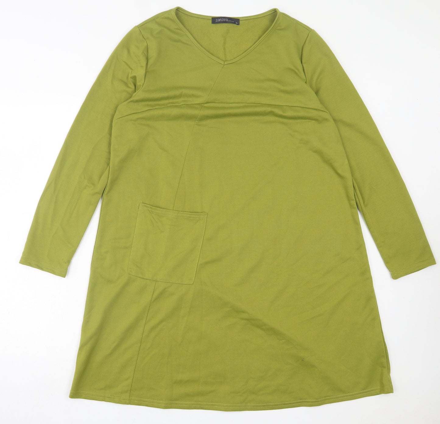 Zanzea Womens Green Polyester Jumper Dress Size XL V-Neck Pullover