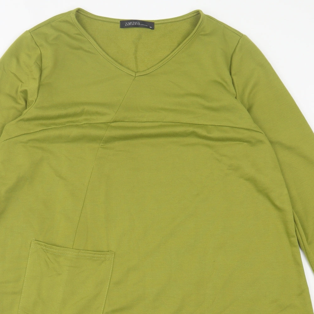 Zanzea Womens Green Polyester Jumper Dress Size XL V-Neck Pullover