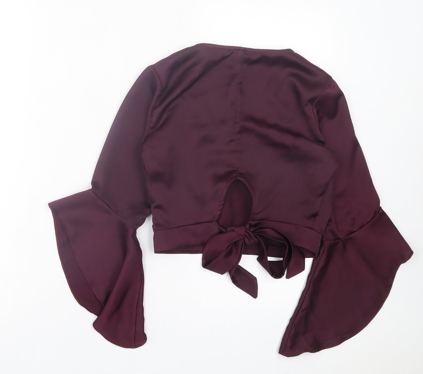 River Island Womens Purple Polyester Wrap Blouse Size 8 V-Neck - Cropped Flared Sleeves