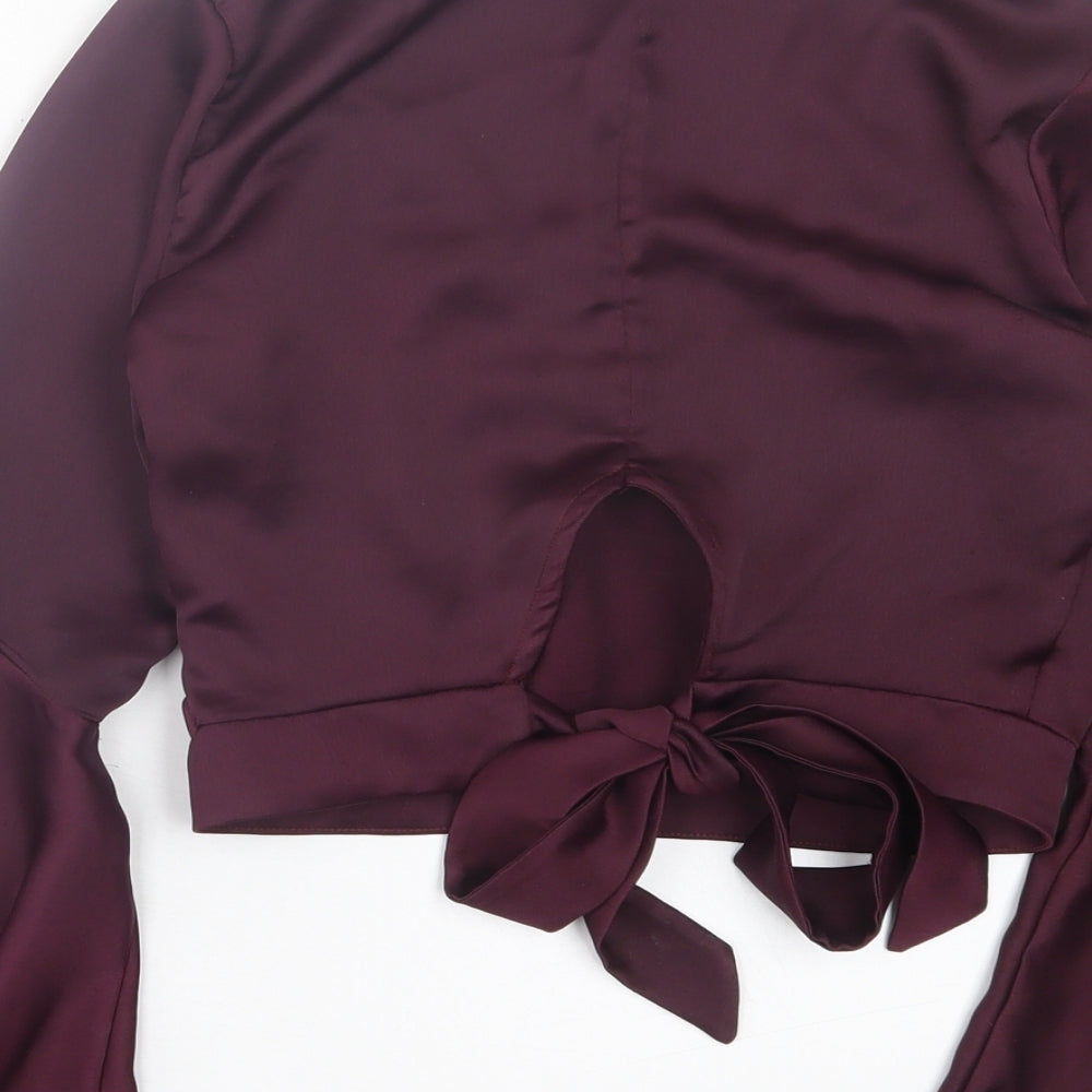 River Island Womens Purple Polyester Wrap Blouse Size 8 V-Neck - Cropped Flared Sleeves